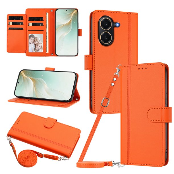 Funda Billetera Delgada para Honor X7E, Cuero Sintético, Naranja