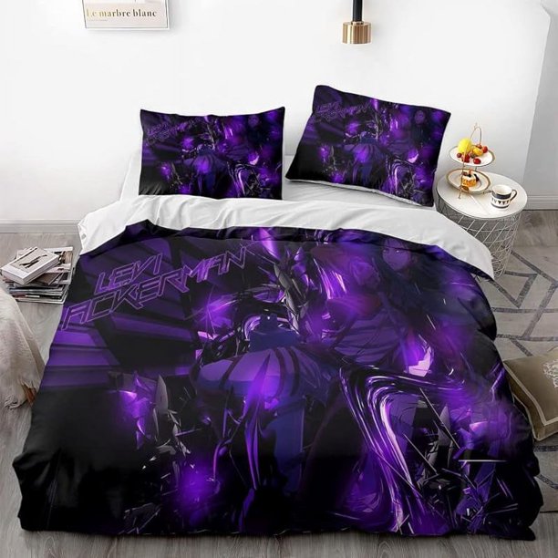 Att-ack on Gi-ant Eren L-evi Ani-me Soft 3D Pri-nted Du-vet Cover -Bedd-ing Set with Co-mforte-r Cover-