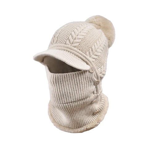 Magideal - Pasamontañas De Punto Térmico, Gorro, Bufanda Para El Cuello Con Pompón, Botón Calentador, Gorro De Protección, Máscara De Esquí De Invierno, Gorro , Khaki Caqui