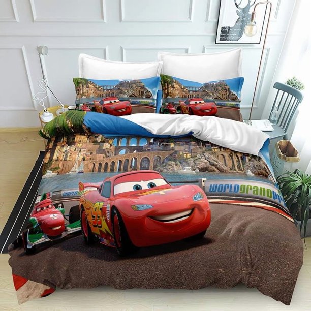 Lightning Duvet Quilt Cover McQueen Bedding Sets 1 Bed Cover and 2 Pillowcases for Kids Teenagers Adult