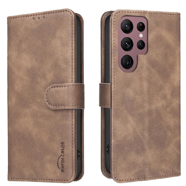 Funda Billetera para Samsung Galaxy S21 Ultra Protección RFID y Soporte Ajustable Marrón