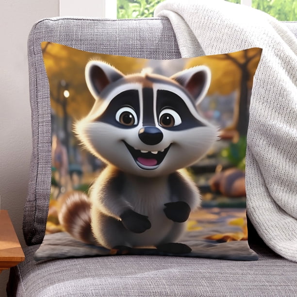 Mapache Fundas de almohada de terciopelo con tema, regalos de funda de almohada, decoración para el hogar, cojín de lanzar, regalo de cumpleaños para fans y parejas.50*50cm.