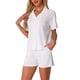 thumbnail image 4 of Conjunto de Pijama de Algodón 100% para Mujer de INSPIRE CHIC Manga Corta Abotonado con Bolsillos y Shorts de Cintura Elástica XL Blanco, 4 of 6