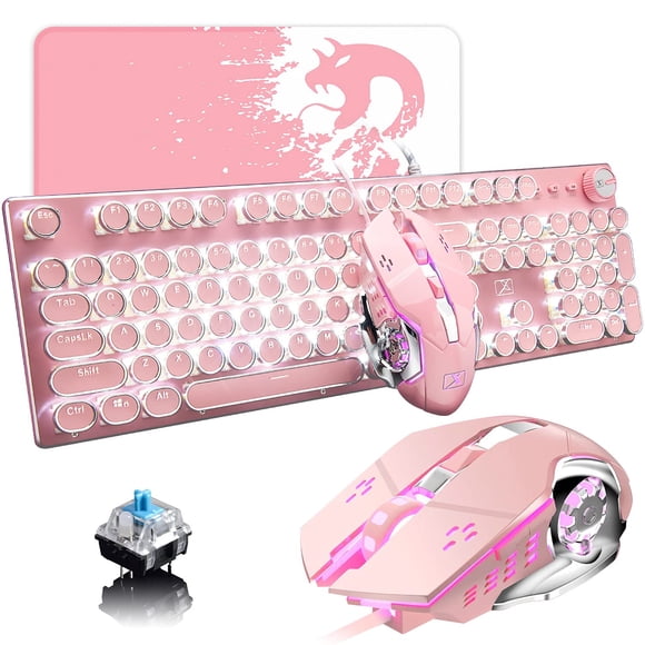 Combo de teclado y ratón para juegos LexoneLEC Pink Retro Style
