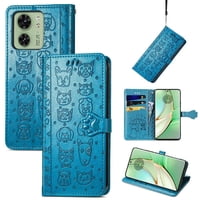 Funda Cartera Foxdock Para Moto Edge 40 , Flip Pu Con Relieve De Gatos Y Perros, Tarjetero Y Soporte