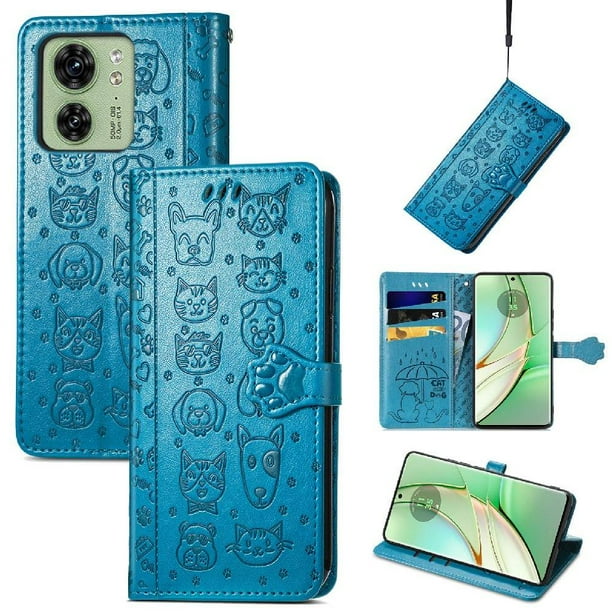 Funda Cartera FOXDOCK para MOTO Edge 40 , Flip PU con Relieve de Gatos y Perros, Tarjetero y Soporte