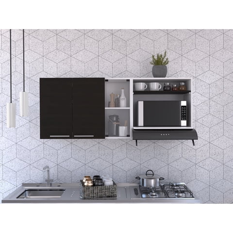 Tuhome - Mueble De Cocina Mural Gina 60.2X150X40 Cm Blanco Y Wengue