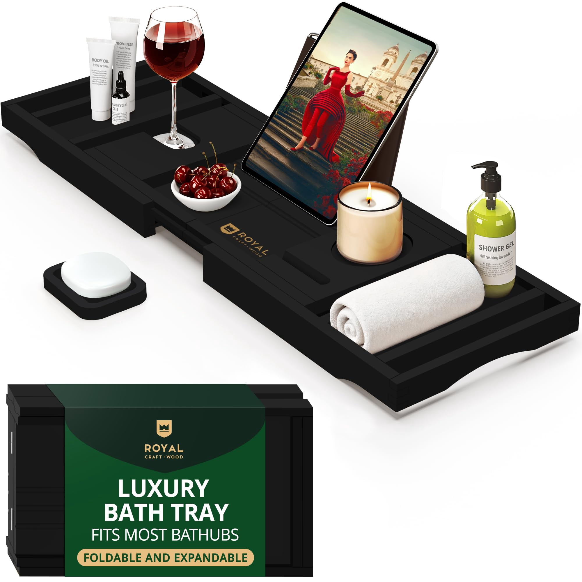 Royal Craft Wood - Bandeja De Bañera Premium Plegable De Bambú