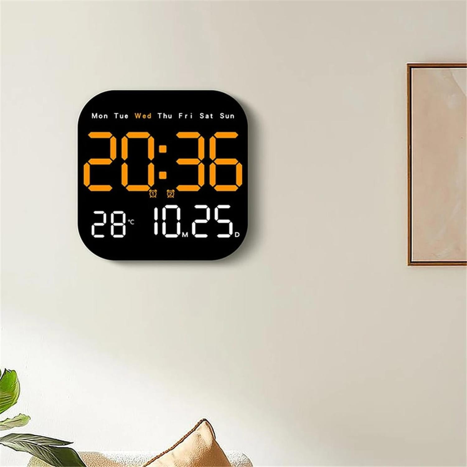 Oem - Reloj Digital De Pared Cuadrado Con Control Remoto Naranja Oscuro