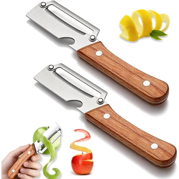 Pelador verduras 2 en 1 2 pack mango madera abridor botellas cuchilla acero