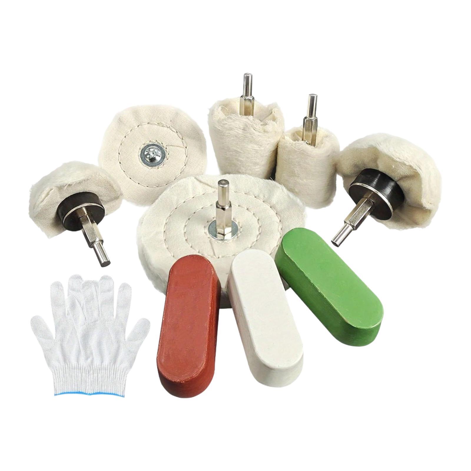 Magideal - 6 Discos De Pulido, Accesorios Para Herramientas Rotativas, Herramientas De Limpieza, 1 Par De Guantes Para Limpiar Cubos De Ruedas De Madera, Resina