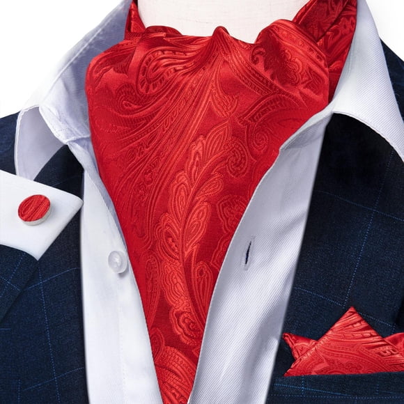 Corbata gruesa en set con paño y colleras tipo ascot hombre. Modelo Rojo Flores