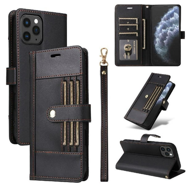 FOXDOCK Funda tipo Cartera para iPhone 11 Pro – Cubierta de Cuero PU con Múltiples Ranuras, Bolsillo para Efectivo y Correa de Muñeca