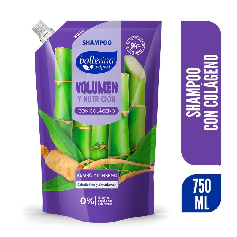 Shampoo Con Colágeno Bambú Y Ginseng 750 ml Ballerina