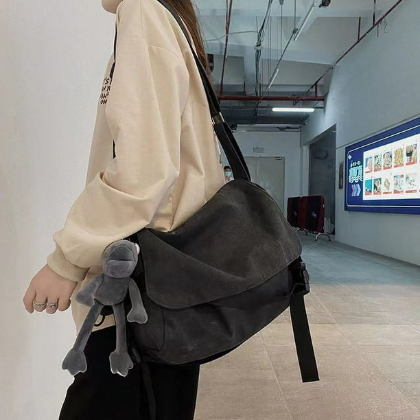 Vintage Canvas Crossbody Bag, Large Capacity Messenger Bag, Simple Student Shoulder Bag