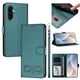 thumbnail image 1 of Funda de Cuero Tipo Billetera para Samsung Galaxy A17 / A26 5G 6.7", con Tarjetero, Pulsera, Soporte a Prueba de Golpes con Relieve de Patrón Feliz, Verde, 1 of 8