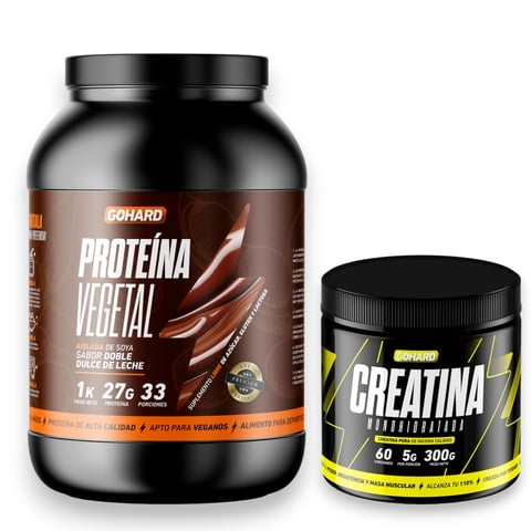 Gohard - Proteína Vegetal Dulce De Leche 1Kg Pack Creatina Monohidratada 300Gr