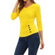 thumbnail image 4 of INSPIRE CHIC Blusa Fruncida para Mujer de Regreso a Clases con Botones Decorativos Cuello en V Manga 3/4 Top de Punto Sólido Amarillo Limón L, 4 of 6