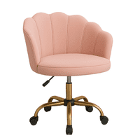 Habita2 Chile - Silla De Escritorio Ostra Acolchada Felpa Base Giratoria Dorada - Rosada
