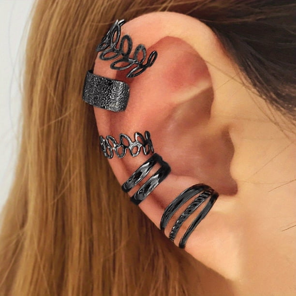 5pcs Golden Leaf Cutout Ear Clips - Stylish and Comfortable One-Ear Fit