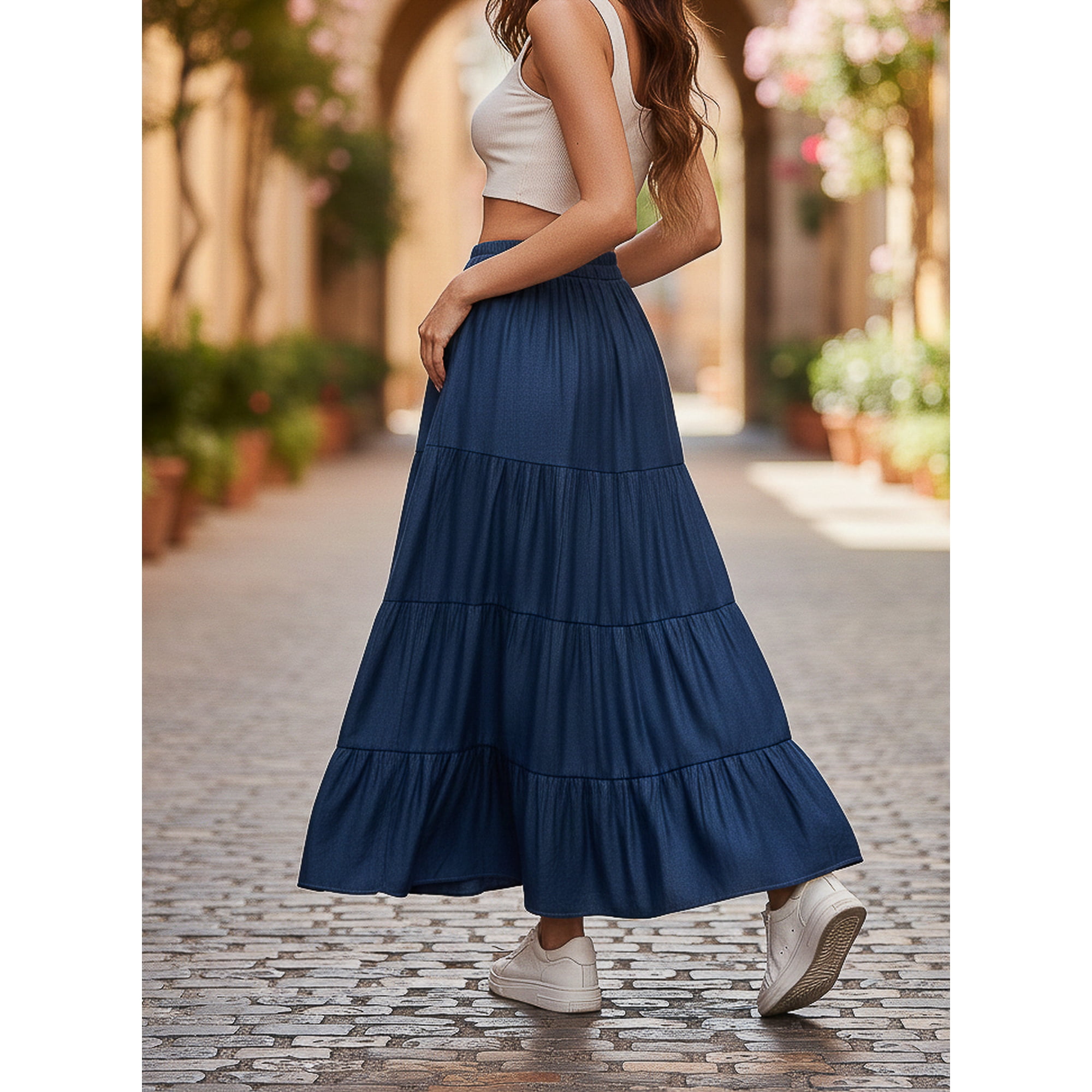 Flix Spa - Falda Larga Mezclilla Mujer Plisada Calidad Premium