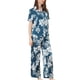 thumbnail image 4 of INSPIRE CHIC Conjunto de Pijama de Satén para Mujer Seda Floral Manga Corta Top y Pantalones 2 Piezas Pijamas XS Azul, 4 of 6