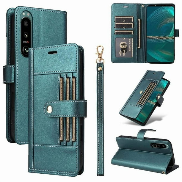 FOXDOCK Funda tipo Cartera para Sony Xperia 5 III – Cubierta de Cuero PU con Múltiples Ranuras, Bolsillo para Efectivo y Correa de Muñeca