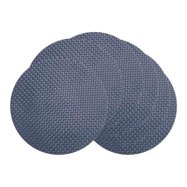 Juego de 6 manteles individuales redondos de plástico para decoración de mesa de comedor interior y exterior, lavables, manteles de cocina, limpiar con un paño, azul, 15x15 pulgadas
