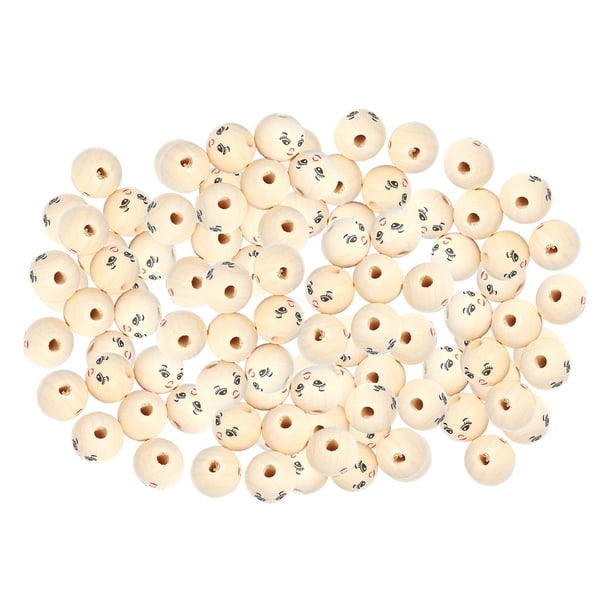 100 Cuentas Redondas de Madera con Cara Sonriente, Cuentas Surtidas, Cuentas Espaciadoras con Agujeros para Manualidades de Bricolaje, Fabricación de Estilo B