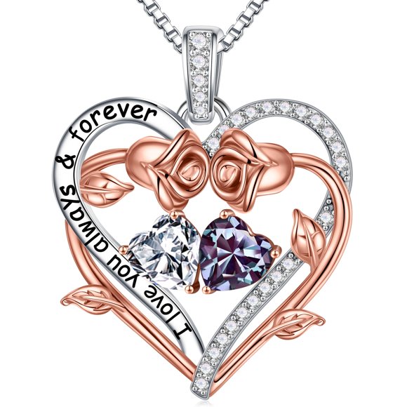 Collar Iefil Corazón de Rosa con Piedra de Nacimiento – Plata 925