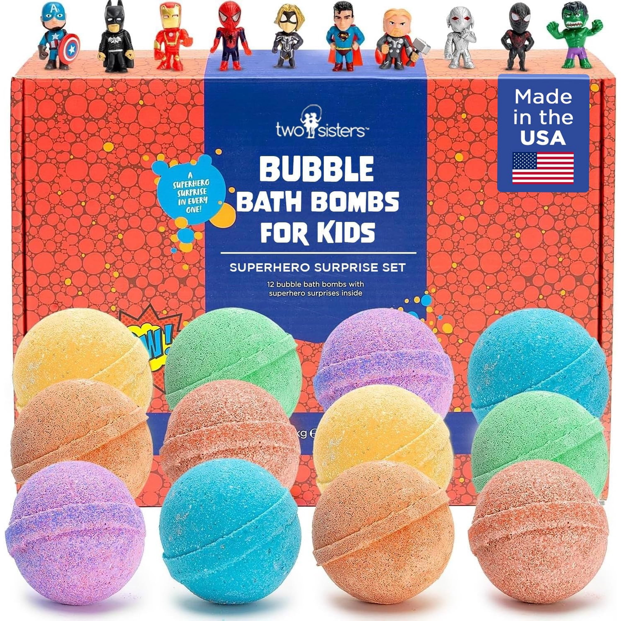 Two Sisters Spa - Bombas De Baño Para Niños Superhéroes Para Dos Hermanas Con Juguetes Sorpresa, Paquete De 12