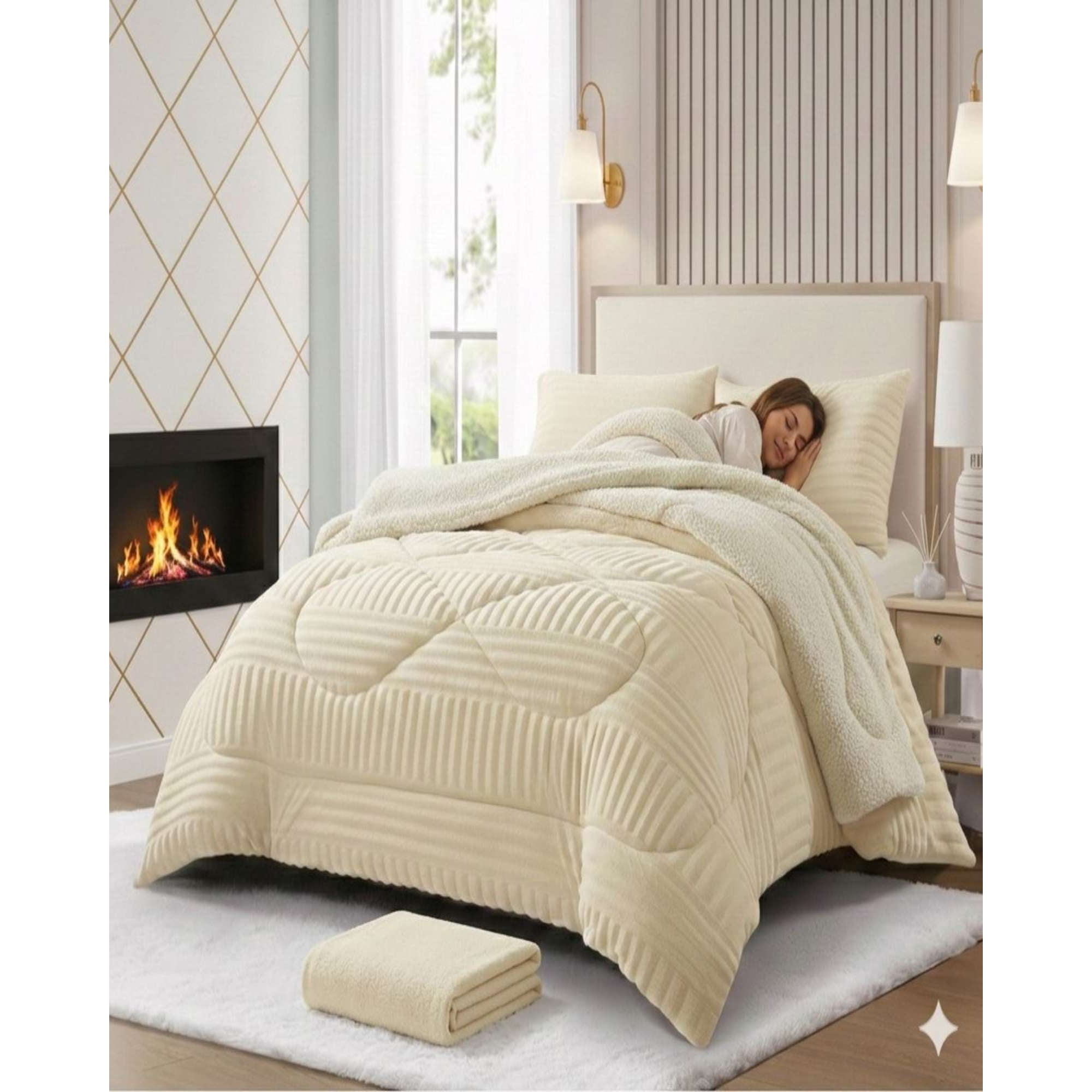 Mylhogar - Set Cubrecama Chiporro Más Sábana Polar King Premium