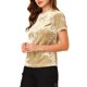 thumbnail image 4 of INSPIRE CHIC Top de Fiesta de Terciopelo para Mujer Cuello Redondo Mangas Cortas Camiseta Casual L Beige Claro, 4 of 8