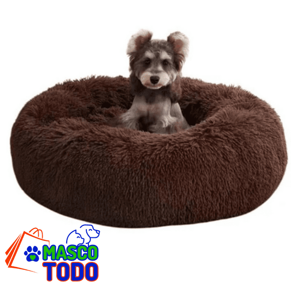Cama Antiestrés Felpa para Mascotas Perros Gatos 80cm Café