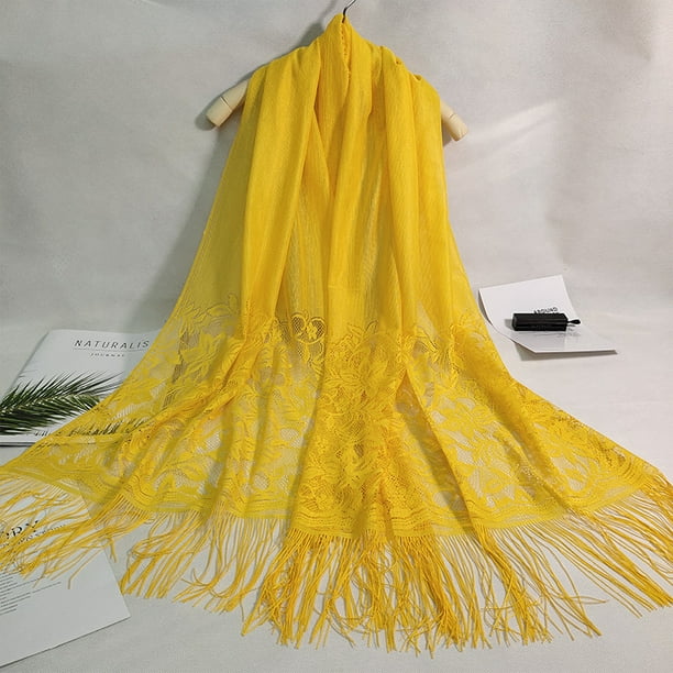 Floral Lace Scarf for Women - Lightweight Shawl Wrap with Fringe for Evening Dresses and Weddings