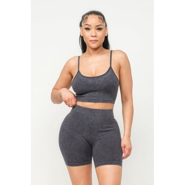 Conjunto Básico De Camiseta Sin Mangas Y Shorts Lavados Sin Costuras