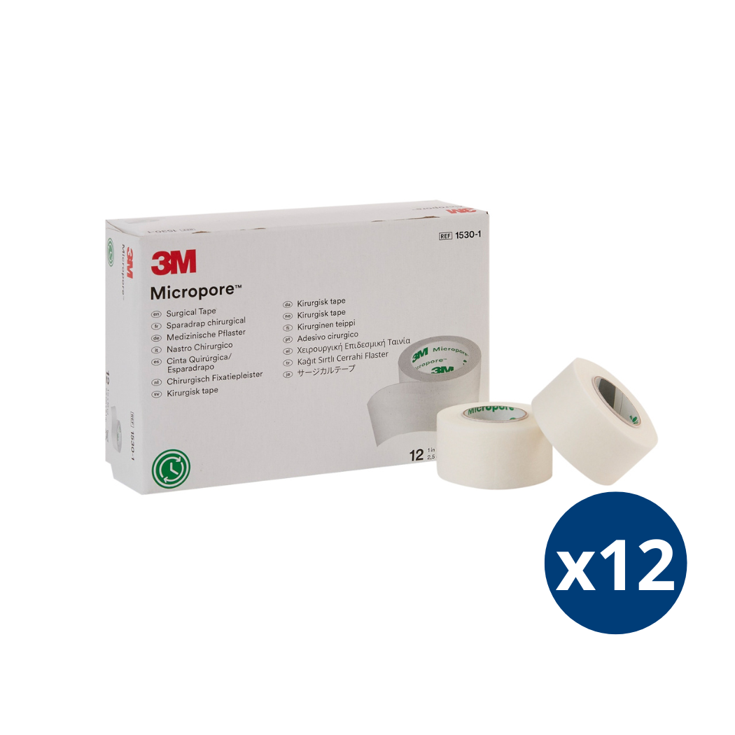 3M - Pack X 12 Cintas Papel Micropore 2.5 Cm Blanca Adhesiva
