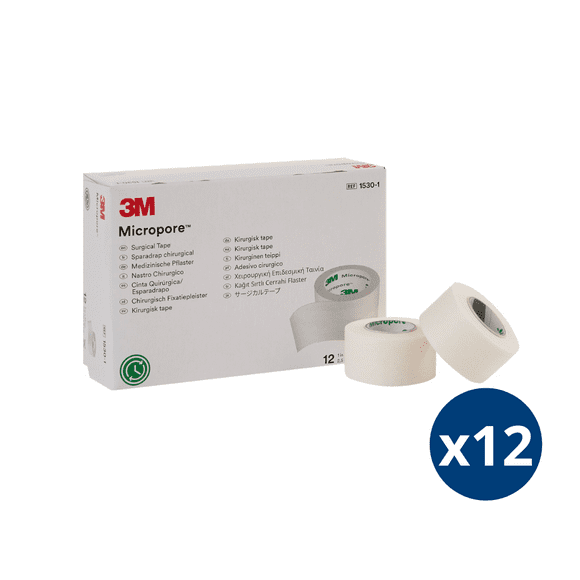 Pack X 12 Cintas Papel Micropore 2.5 Cm Blanca Adhesiva