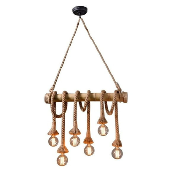 Lampara Colgante De Techo Soga Bambu 6 Ampolletas Vintage