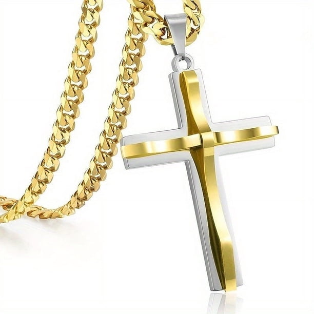 1pc Punk Style Cross Pendant Necklace for Men - Retro Fashion Jewelry with Unique Design