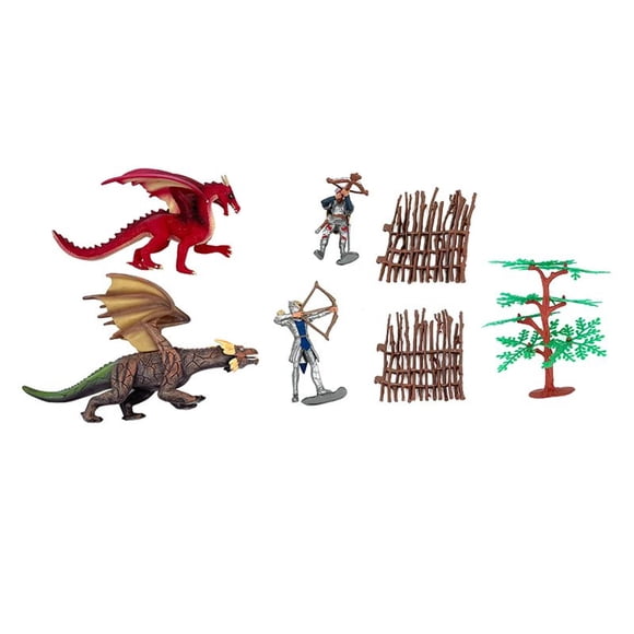Figura de Acción Set 2 dragones 2 caballeros rojo cafe.