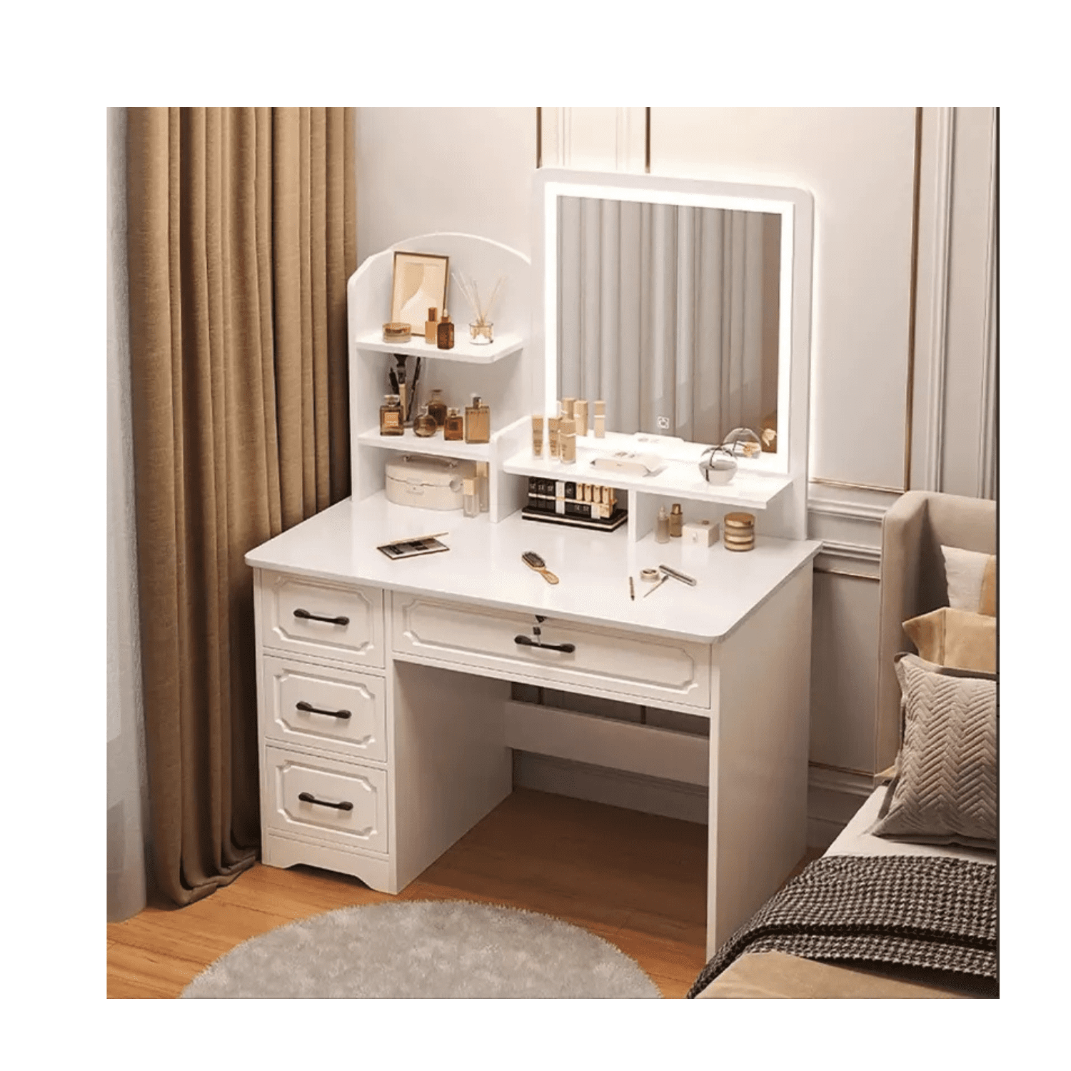 Casa Pagoda - Tocador Con Espejo Luz 80x40x137cm Color Blanco 3138