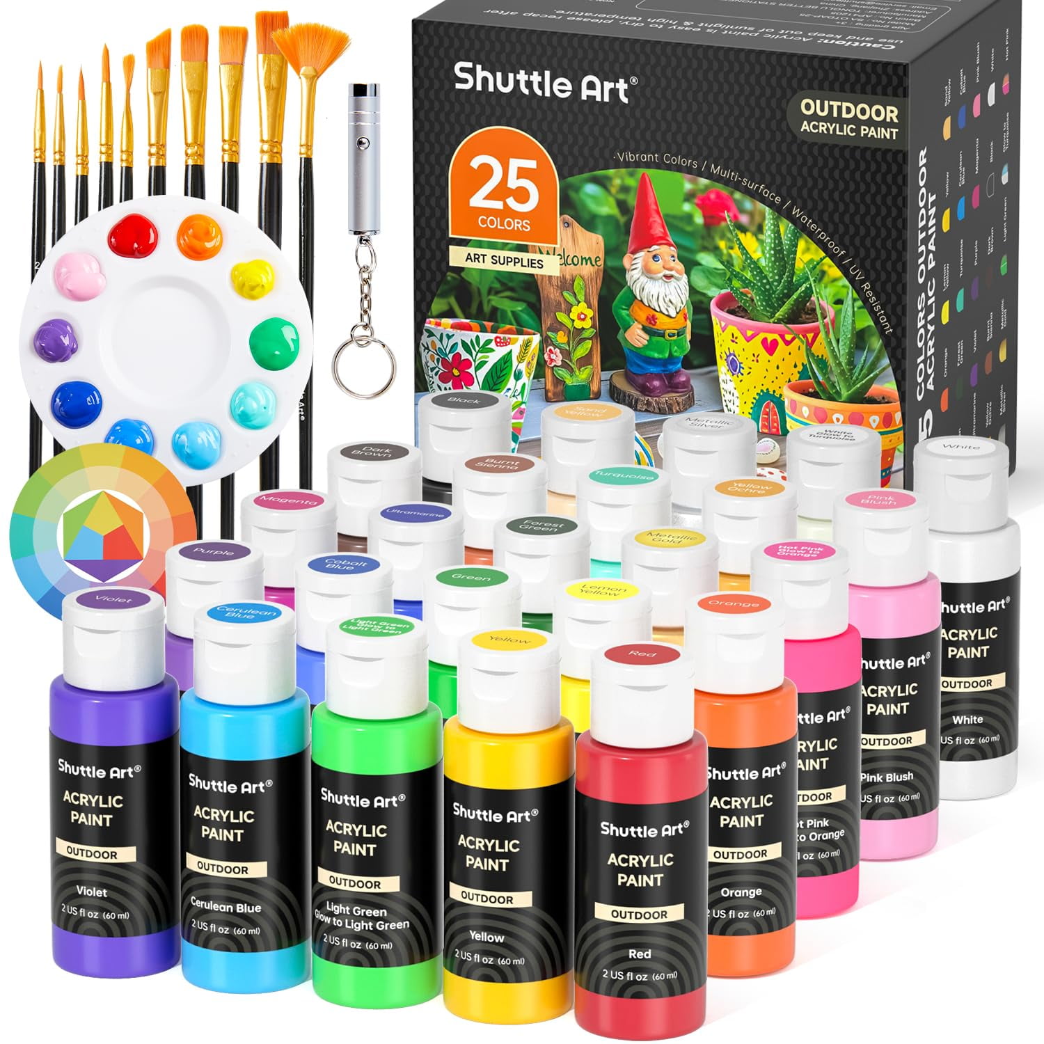 Shuttle Art - Set De Pintura Acrílica 25 Colores 60 Ml Con Pinceles Y Paleta