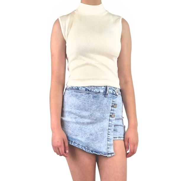 Top Acanalado Mujer Polera Sin Manga Cuello Alto Fashion 1001