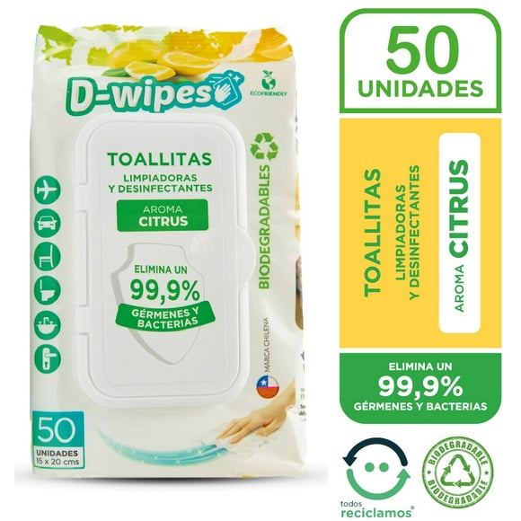 Toallas Desinfectantes D-wipes Citrus Biodegradable 50 un