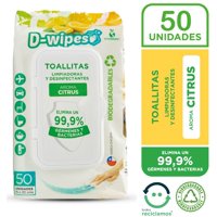 Toallas Desinfectantes D-Wipes Citrus Biodegradable 50 Un