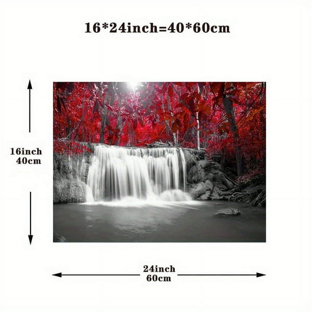 1pc Tree Landscape Wall Art Canvas Lake Moon Painting Red And Black Scenery Picture, Modern Nature Artwork For Living Room Bedroom Bathroom Home Office Wall, No Frame 12x16inch 16x24inch