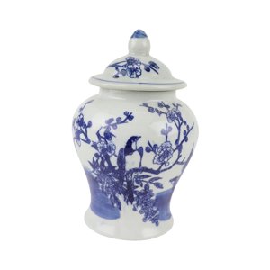 Bothyi - Tarro De Jengibre Azul Y Blanco Tarro De Almacenamiento De Cerámica Para Regalos De Inauguración De La Casa De Vacaciones Pájaros