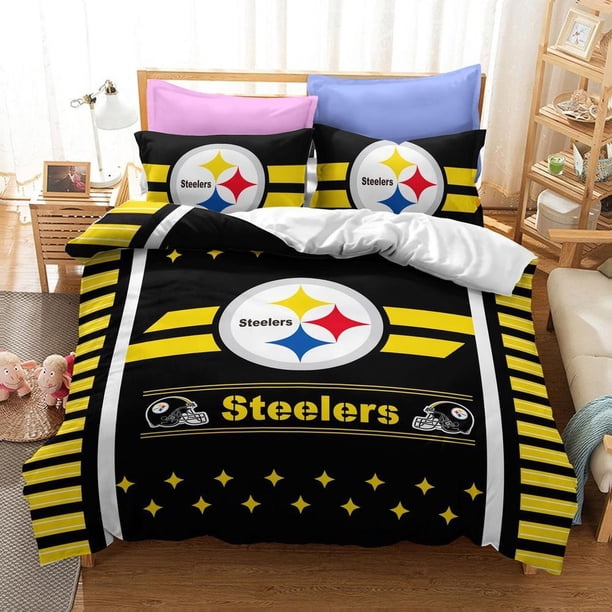 Football Team Logo Pittsburgh Steelers Quilt Duvet Cover Set Bedroom Decor3-Piece Bedding Set