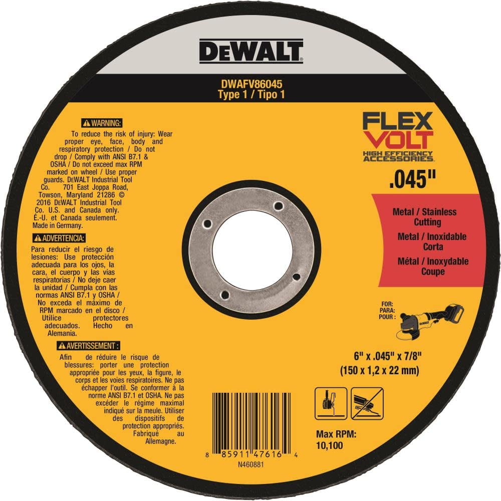 Disco De Corte Dewalt Dwafv86045 Flexvolt T1 6 X 1,14 X 22,23 Cm
